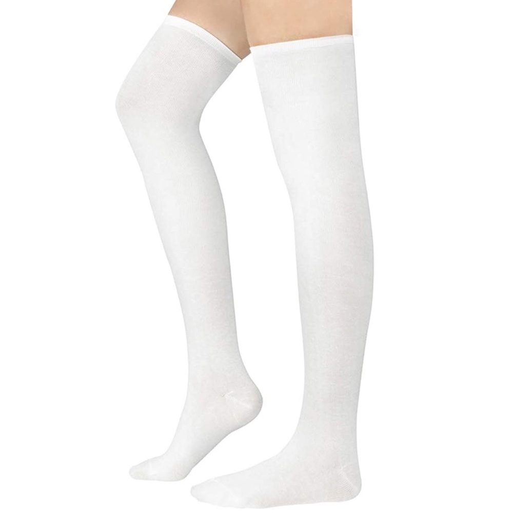 White Over the Knee Thigh High Socks Stretchy Long Socks